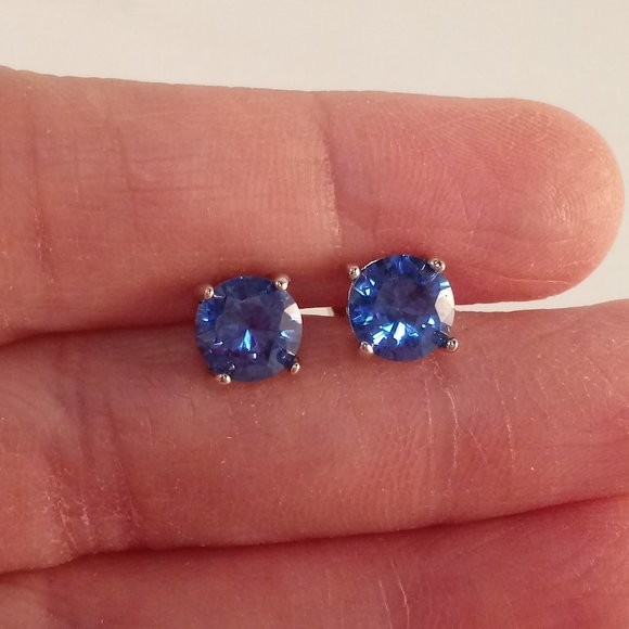 Mens 18K White Gold Filled Blue Solitaire Diamond Zircon Stud Earrings 1.28ctw - Picture 5 of 6